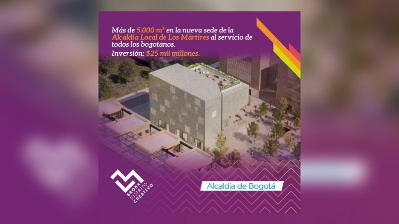 Imagen generada por computador nueva Acaldia de los Mártires "Más de 5.000 m2 en la nueva sede de la Alcadia local de los Martires al servicio de todos los bogotanos. Inversión $25 mil millones"